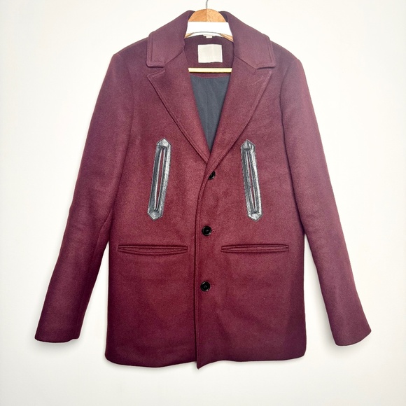 Soia & Kyo Logen Bordeaux Wine Wool Cashmere Blend Men’s Peacoat Size M - Picture 2 of 10